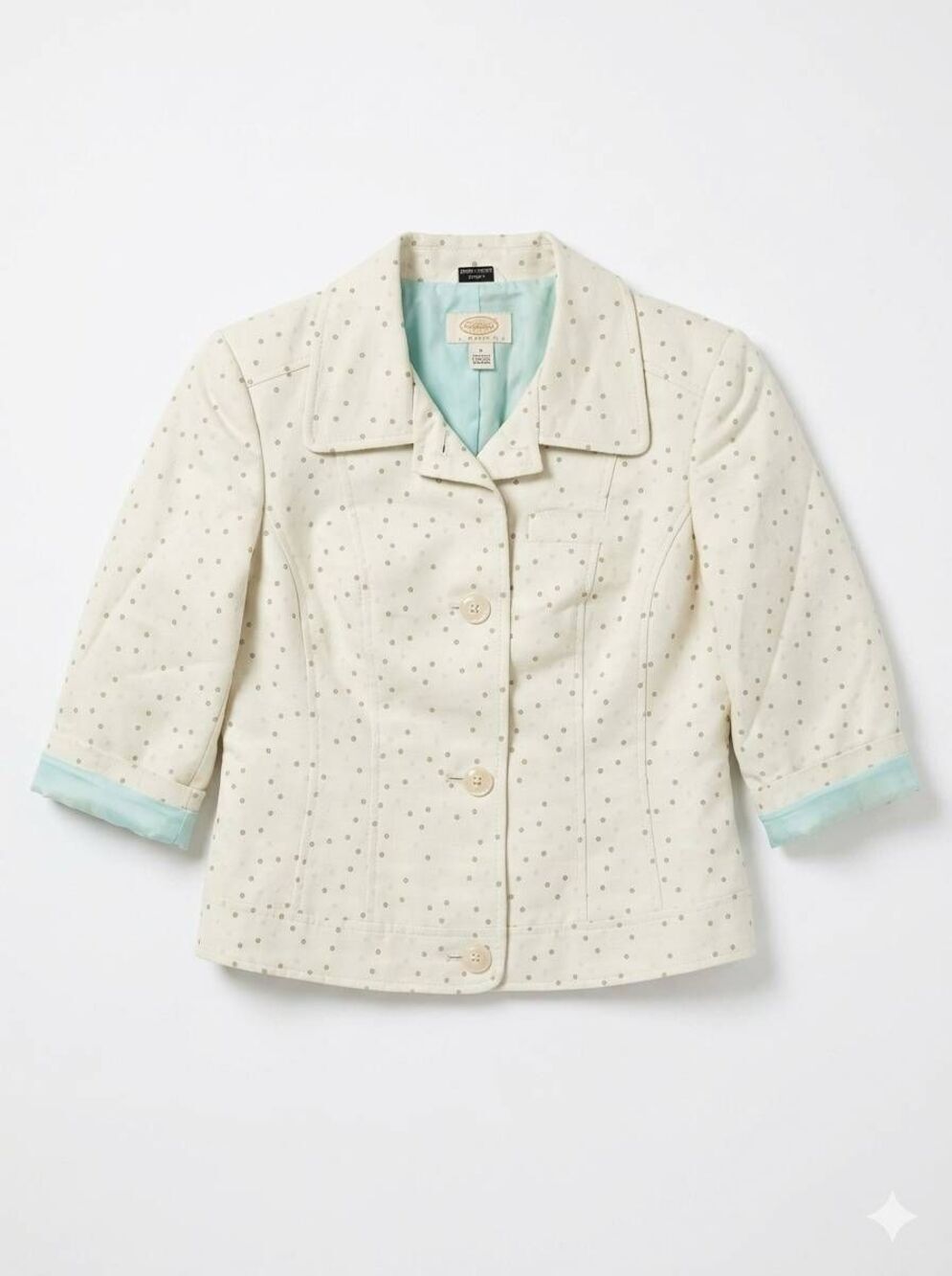 ☔️🔸️Talbots Cream Polka Dot Print Italian Fabric Blazer Jacket Petite 8